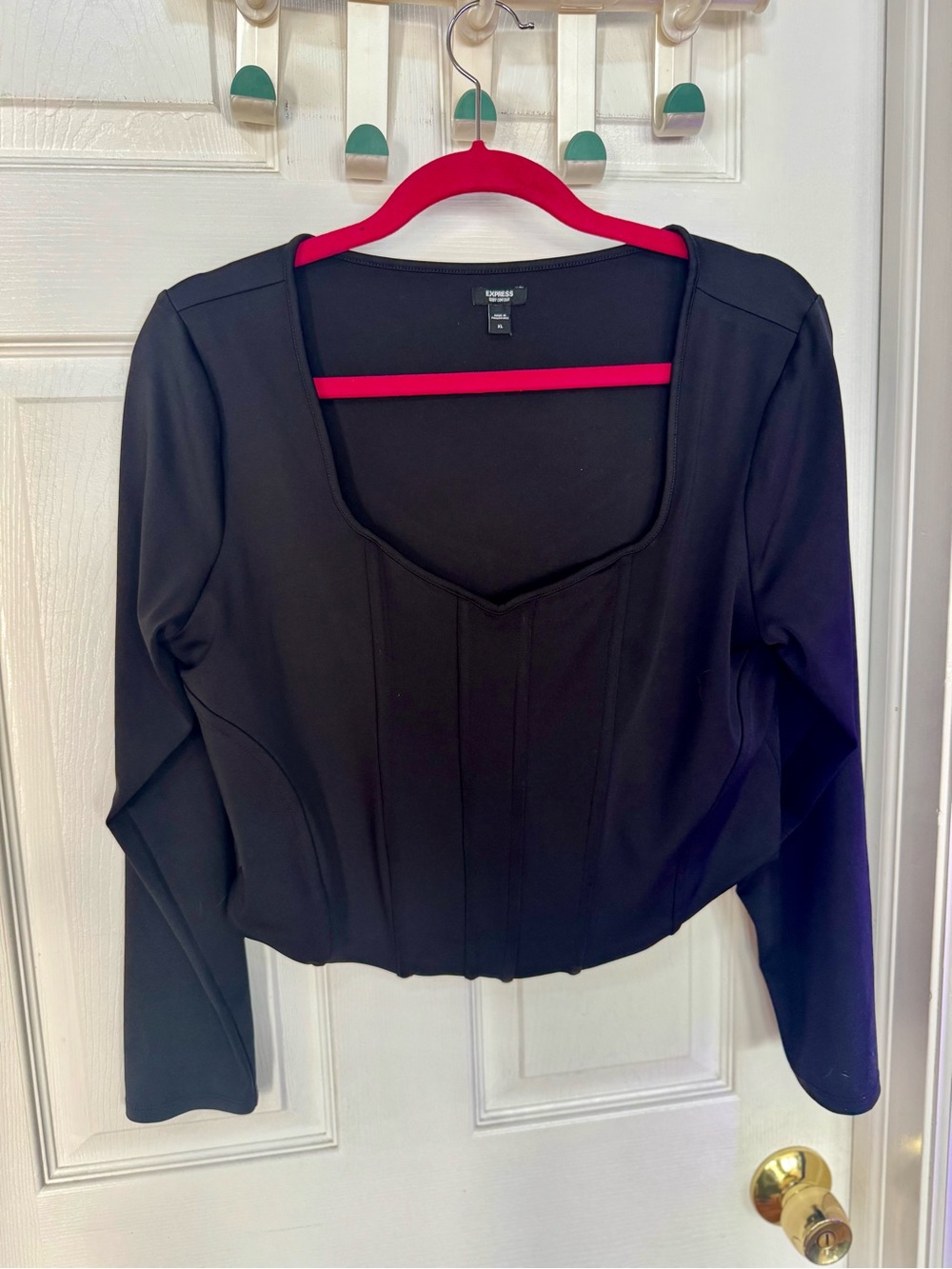 Express Black Long-Sleeve Square-Neck corset body contour top